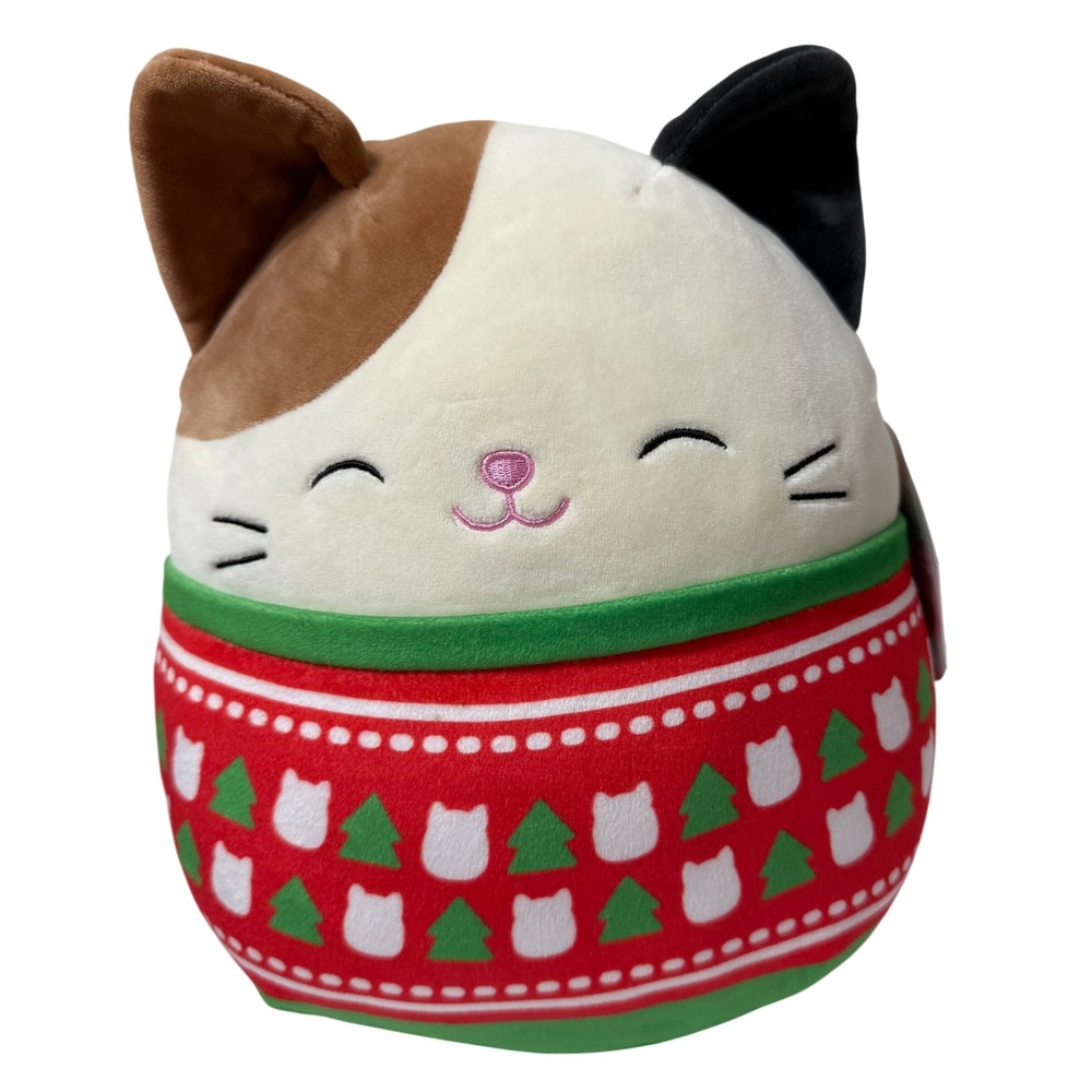 Squishmallows 10 Inch Cam the Calico Cat Holiday Christmas Sweater Plush 2022
